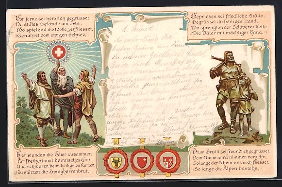 Ansichtskarten: Litho Die drei Eidgenossen beim Rütli-S – Gebraucht aus Berlin von bartko-reher