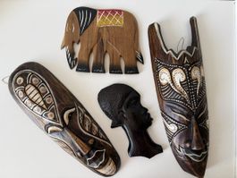Holzschnitzereien Masken Elefant Set 4-teilig gebraucht