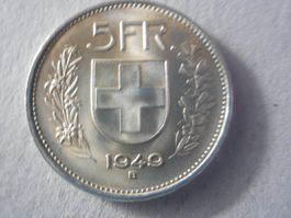 5 Fr. 1949 silber  Top   leichte Patina