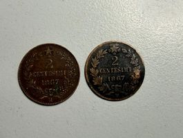 2 Münzen Italien 2 Centesimi 1867 Vittorio Emanuele II
