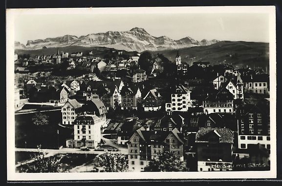 Cartoline postali: AK Herisau, Ortsansicht mit Säntis – Usato da Berlin venduto da bartko-reher