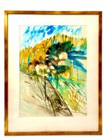 Aquarell "Waldhaus" goldglänzender Rahmen 60 x 78cm