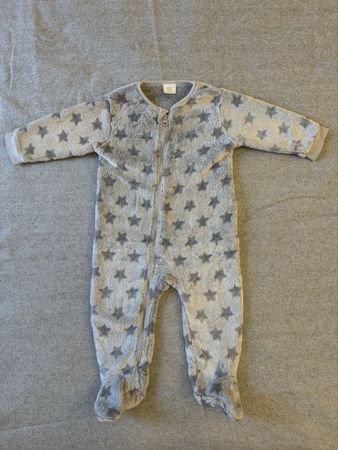 Cozy Fleece Babygrow, Stars, Grey, 6-9 Months