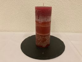 Kerze 8x20 cm, ca.850g, dunkel-rot abgestuft, Raureif