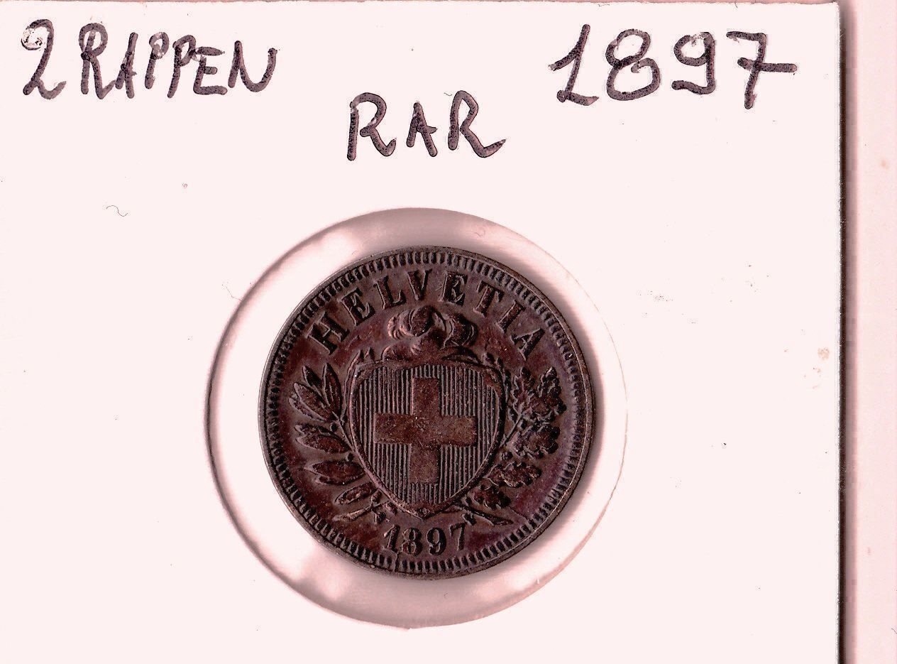Alle Münzen: 2 RAPPEN 1897 WAPPEN SELTEN – Neu (gemäss Beschreibung) aus Aurigeno von SCS