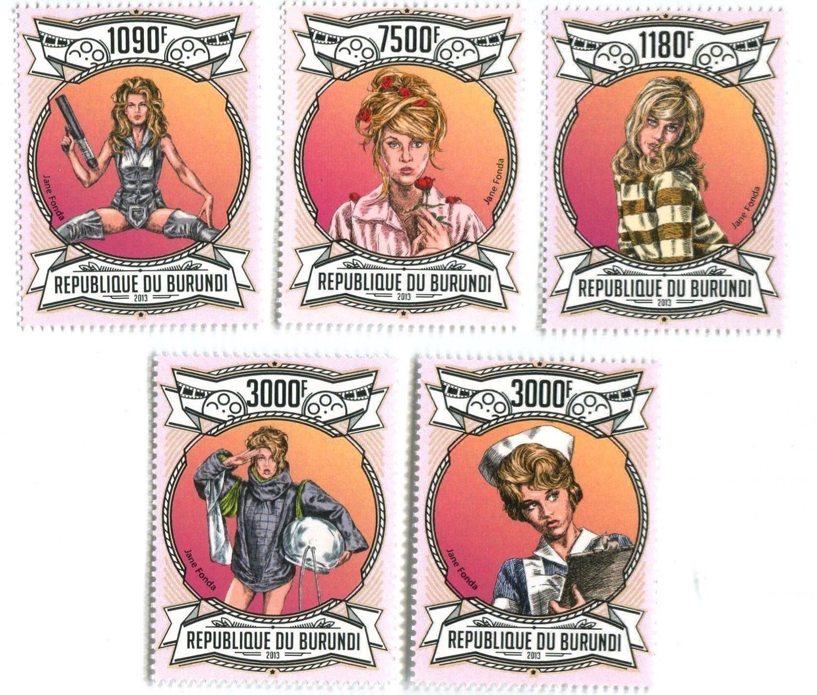 Tutti i francobolli: Briefmarken "Jane Fonda". Burundi. – Nuovo e nell'imballaggio originale da Basel venduto da Butsch5