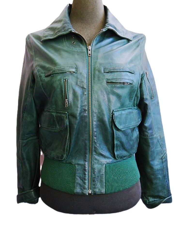Giacche: Gr. 40 / 42 JAGGER & EVANS weiche ECHT Lederjacke dunkelgrün – Usato da Basel venduto da FRAU.ZAUBER.MOND 1