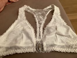 Eleganter, weisser Spitzen BH mit Vorderverschluss, Gr. M