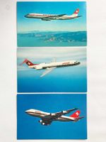 AK Postkarte Set SWISSAIR DC-8-62 FOKKER 100 BOEING 747B