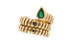 BULGARI Serpenti Tubogas Emerald Smaragd Ring 18K Gold S4316