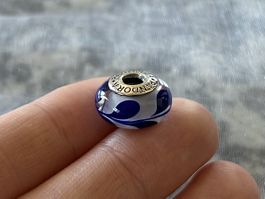 Pandora Muranoglas Charm 💙🤍 Dunkelblau, 925er Silber 