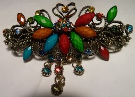 SEHR SCHÖNE ANTIKE FARBIGE BROSCHE -9,5 x 4,5 CM, UNIKAT