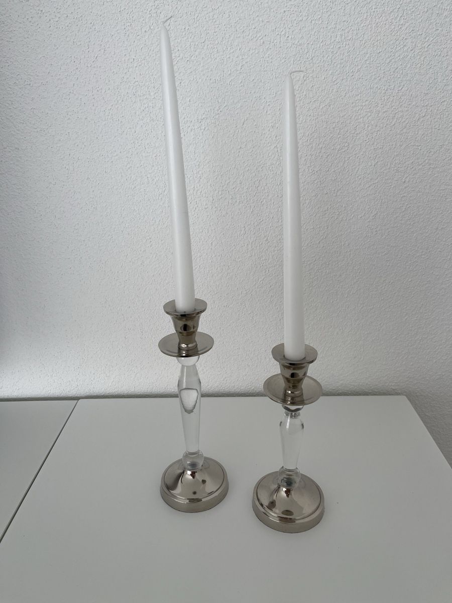 Portacandele: 2x Kerzenständer, Silber (Chrom) & Acryl – Usato da Wohlen AG venduto da abaci