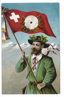 Schützenfest-Karte - Schütze trägt CH-Fahne - Schiessscheibe