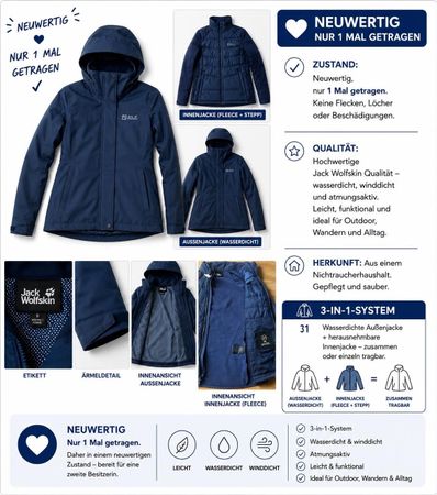 Jack Wolfskin 3-in-1 Jacke Damen S Dunkelblau 1x getragen