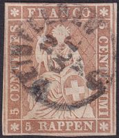 Strubel: 22A (22A3) seltener Orts-O WEINFELDEN: 19.OCT.1855