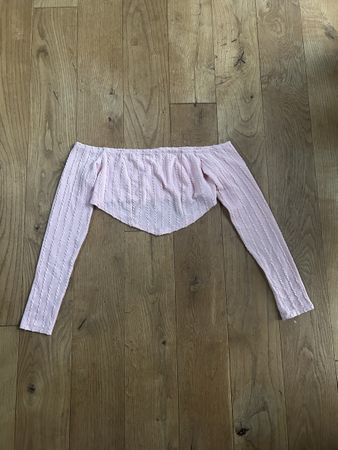 Schulterfreies Crop Top rosa Grösse S