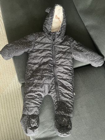 Baby Snowsuit Smile Grey Star Pattern Size 68 Fleece