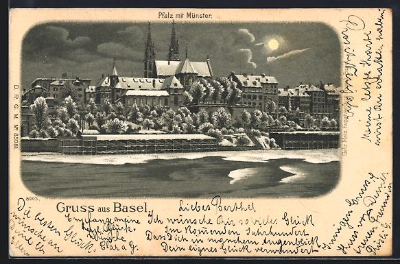 Cartoline postali: Mondschein-Lithographie Basel, Pfalz mit – Usato da Berlin venduto da bartko-reher
