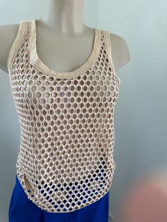 Stylisches Damen Sommer Top Gr. S Beige Netzoptik