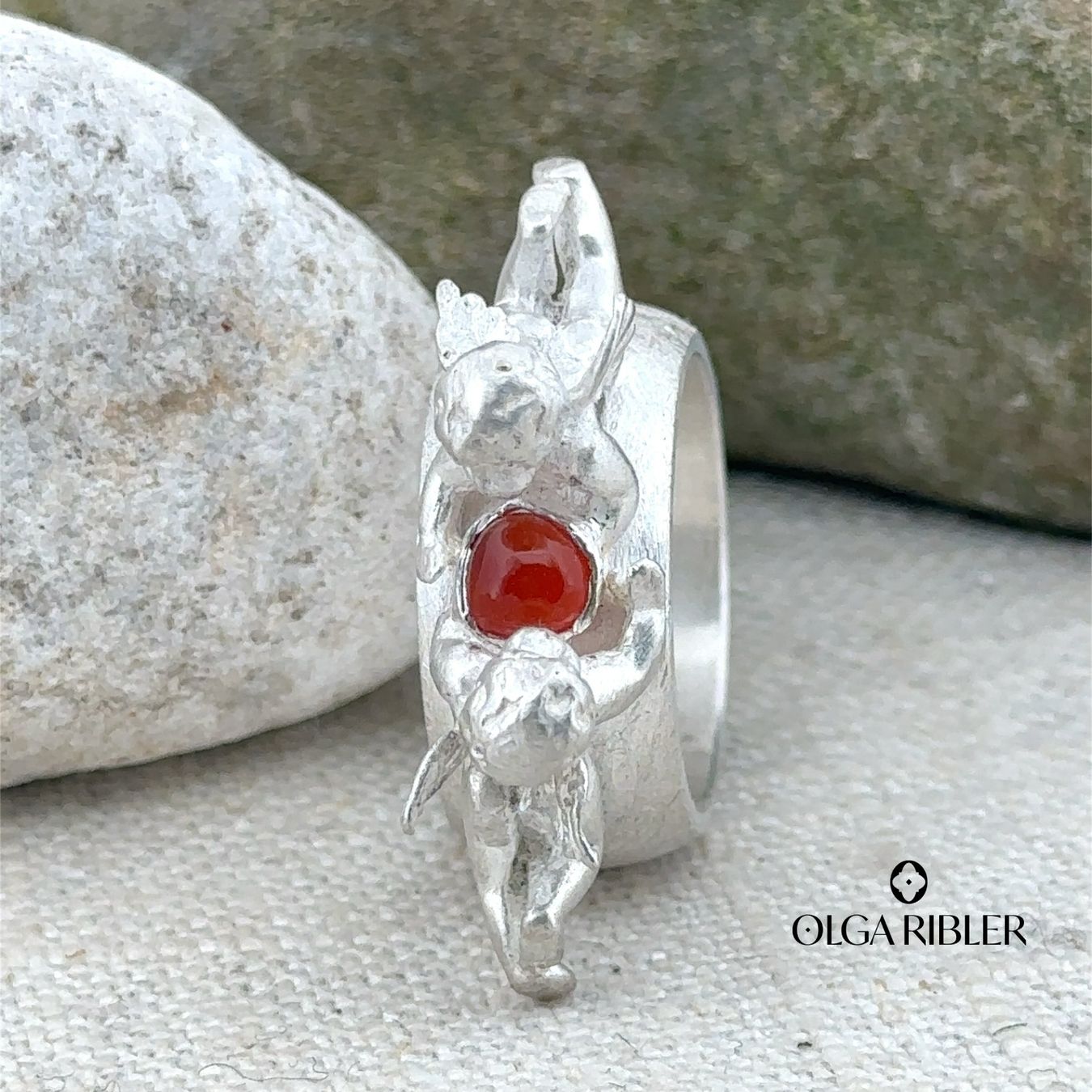 Olga Ribler Anelli: Silber Ring 925 mit Engeln und Carneole Grösse 55 – Nuovo (secondo la descrizione) da Luzern venduto da Schmuckoutlet 4