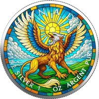 Maple Leaf 2025  Farbiger Round Stained Glass Griffin 1 Unze
