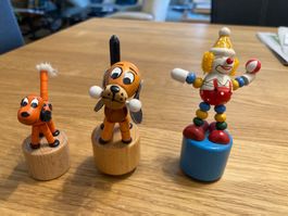 Drei Wackelfiguren aus Holz, guter Zustand, Vintage