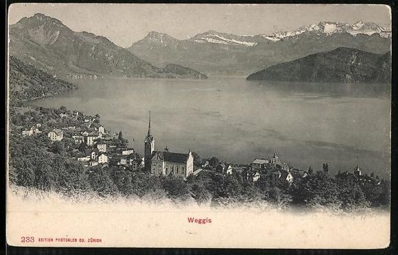 Cartes postales: Weggis, Teilansicht des Ortes mit Gebirg – D'occasion à Berlin par bartko-reher