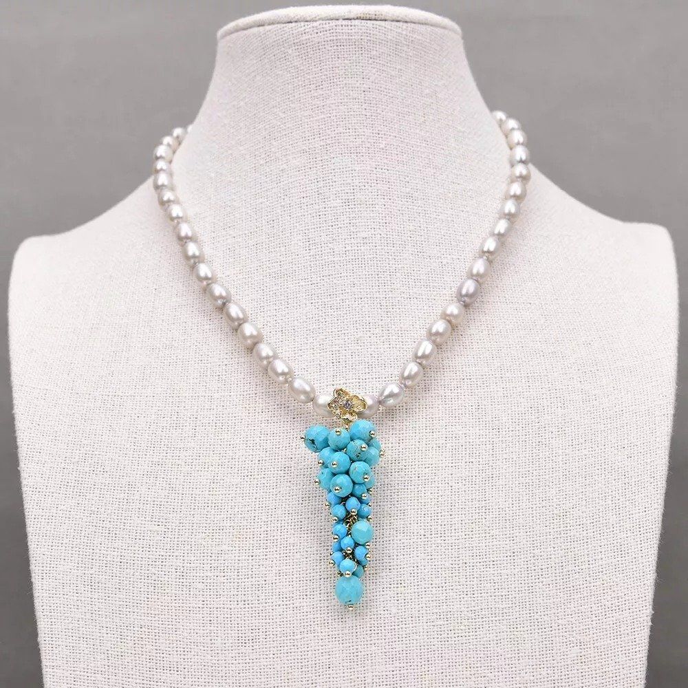 Ketten: Türkis Grau Perlen Kette Collier Perle Turquoise Perlenkette – Neu (gemäss Beschreibung) aus Prilly von ilyria73 4