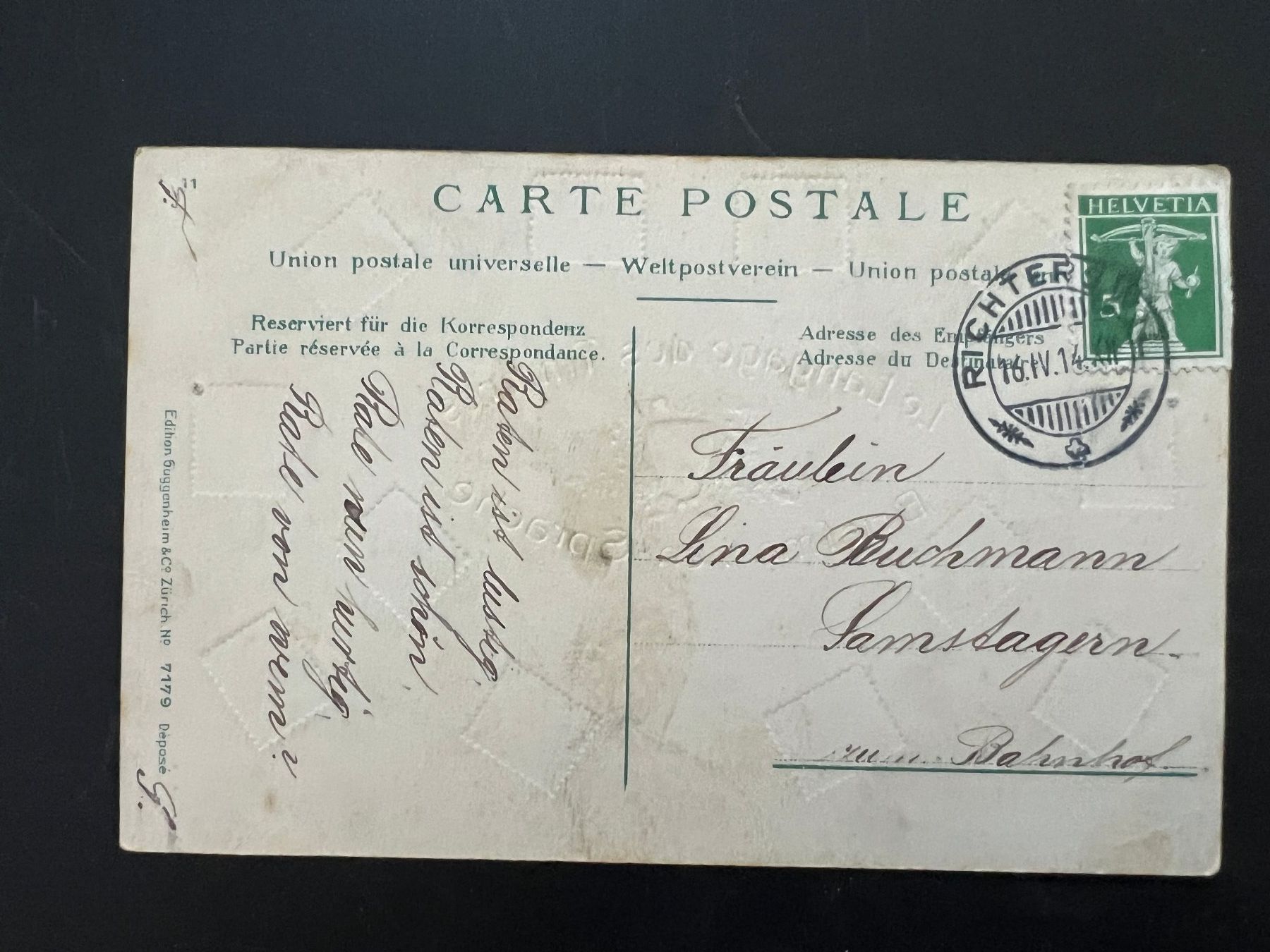 Ansichtskarten: Ansichtskarte Briefmarkensprache 1914  (V200) – Gebraucht aus Hinwil von Sidi4 1