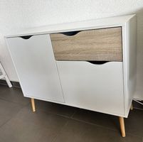 Commode 2 portes et 1 tiroir, style scandinave, blanc/bois