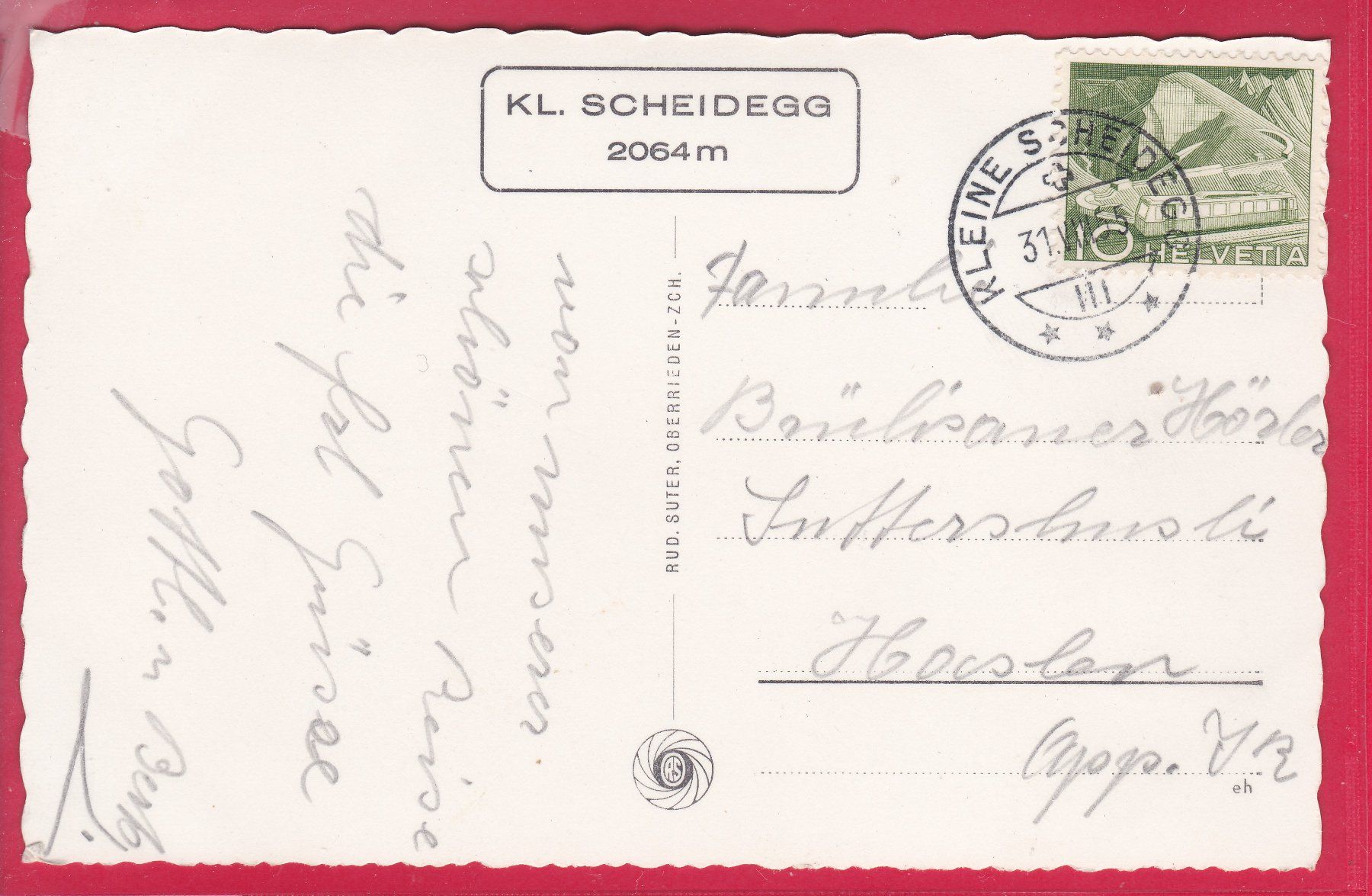 Cartoline postali: KLEINE SCHEIDEGG MIT EIGER UND MÖNCH, 31.8.1955 – Usato da Oberrieden venduto da Gebirgsstelze 1