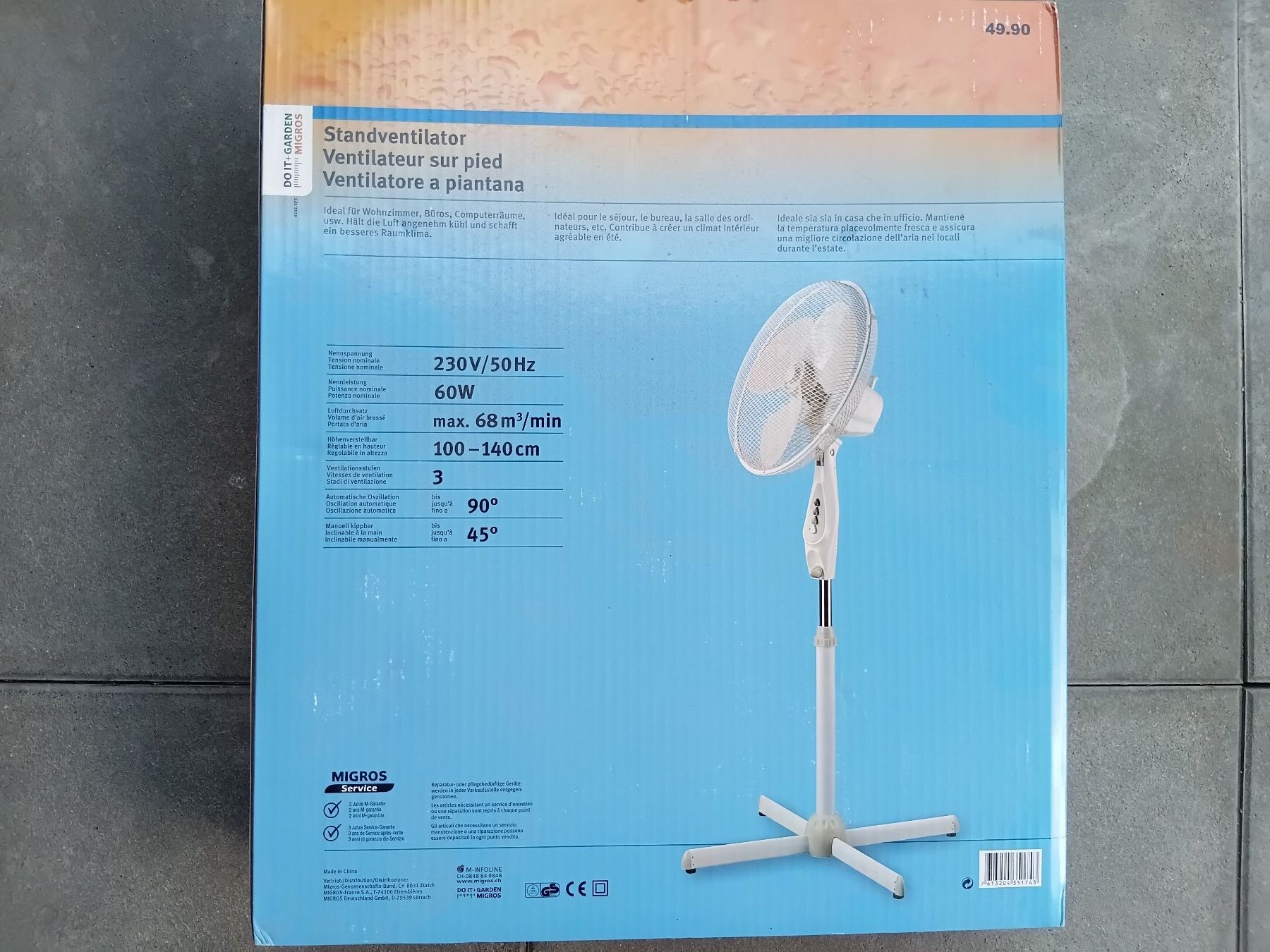 Migros Ventilatoren: Standventilator, neu – Neu und originalverpackt aus Igis von lebi