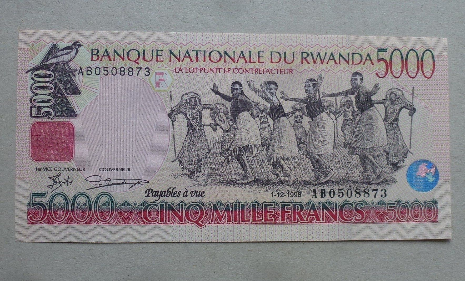 Banconote: Rwanda ++ 5000 Francs 1.12.1998 – Usato da Walkringen venduto da Casablanca777