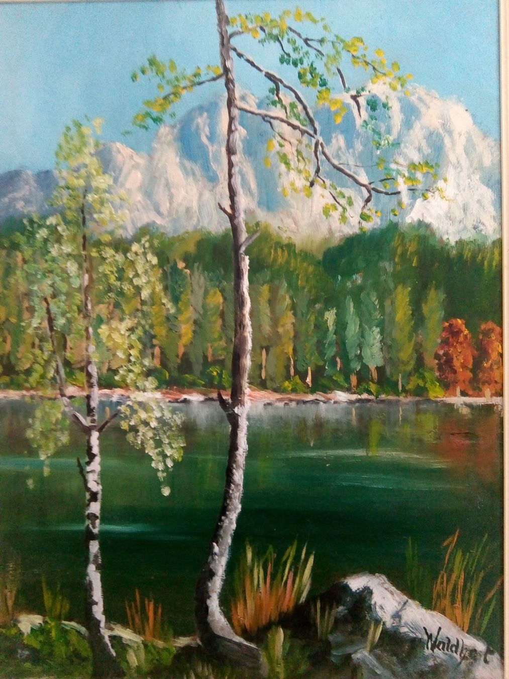 Gemälde: Landschaftsgemälde mit Bergsee signiert Waldhart – Gebraucht aus Ernetschwil von Cob1998 1