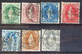 1901 à 1907: Hélvétie debout, 7 timbres O