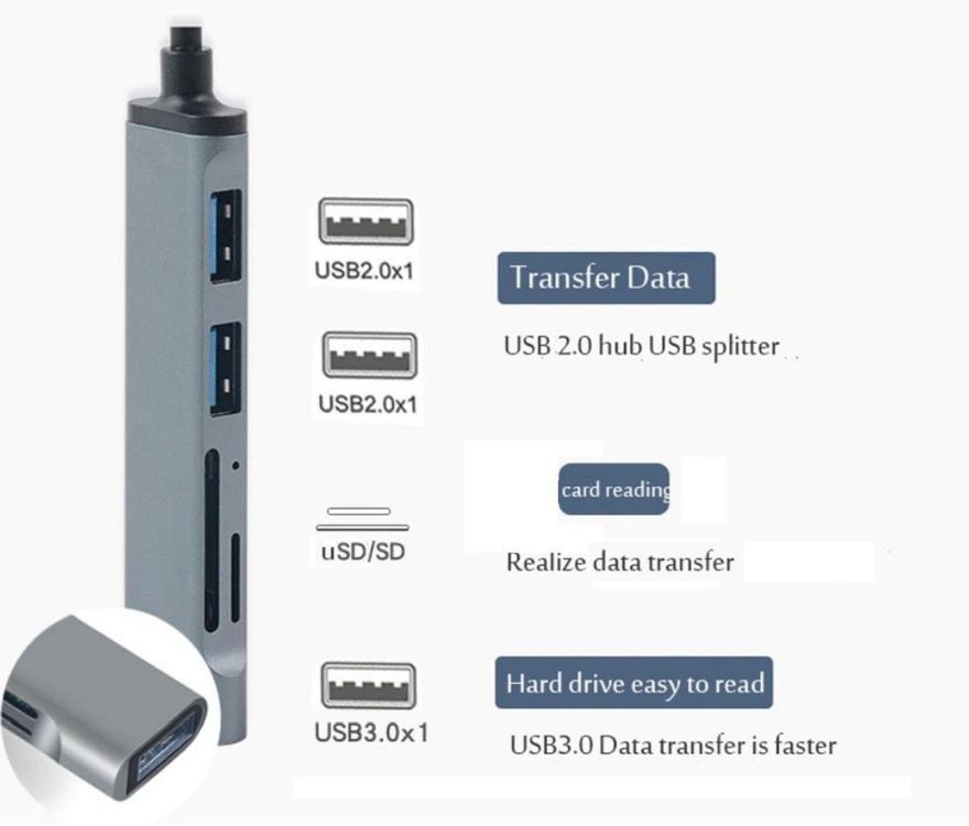 Hubs & Switches: USB-C 3.0 Hub: USB Port 3.0 + 2 x USB 2.0 + SD-Card Reader – Neu und originalverpackt aus Sursee von allduino 2