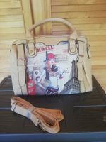 Handtasche beige mit Print neu mit Trageriemen