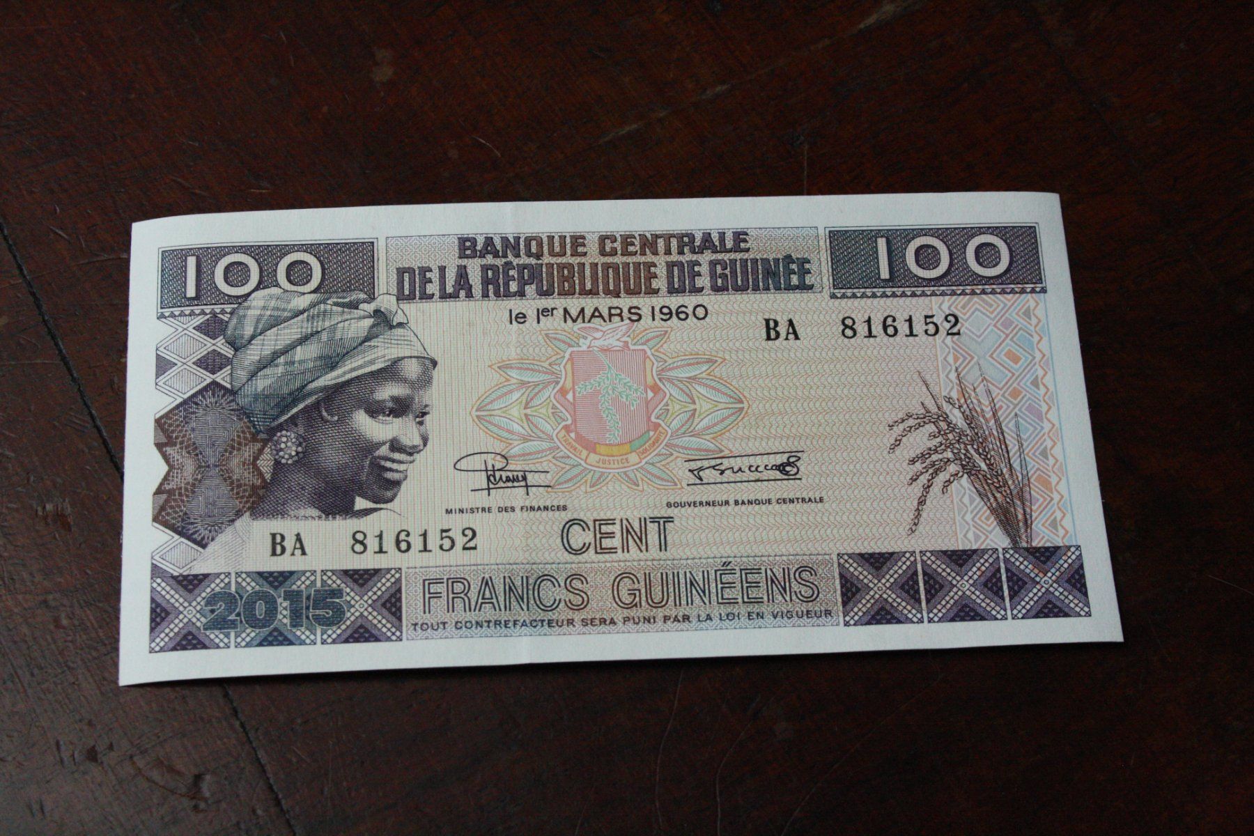 Banconote: Guinée 100 FR UNC 2015 – Nuovo (secondo la descrizione) da Cormondrèche venduto da Hermes.monnaies