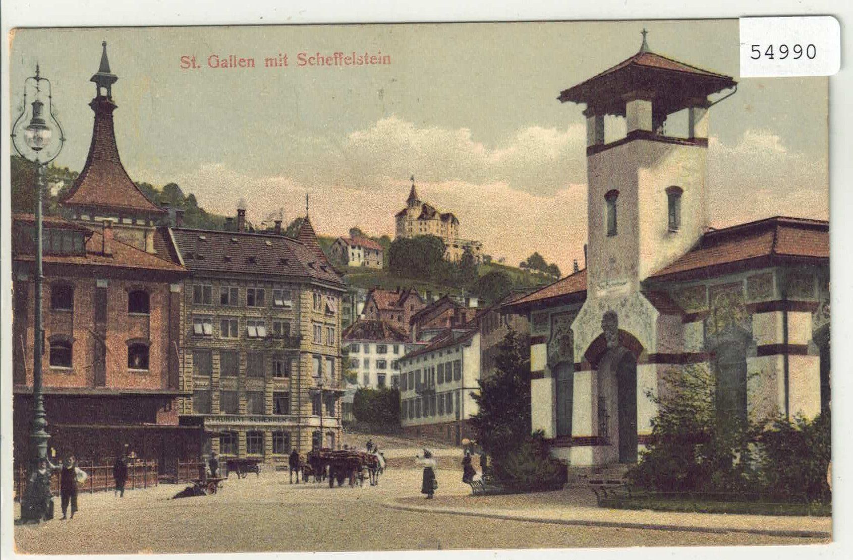 Cartoline postali: St. Gallen mit Scheffelstein - animee - coloriert – Usato da Ettingen venduto da Kartenplanet