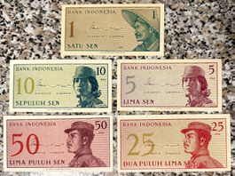5 Banknoten aus Indonesien 1964!!!