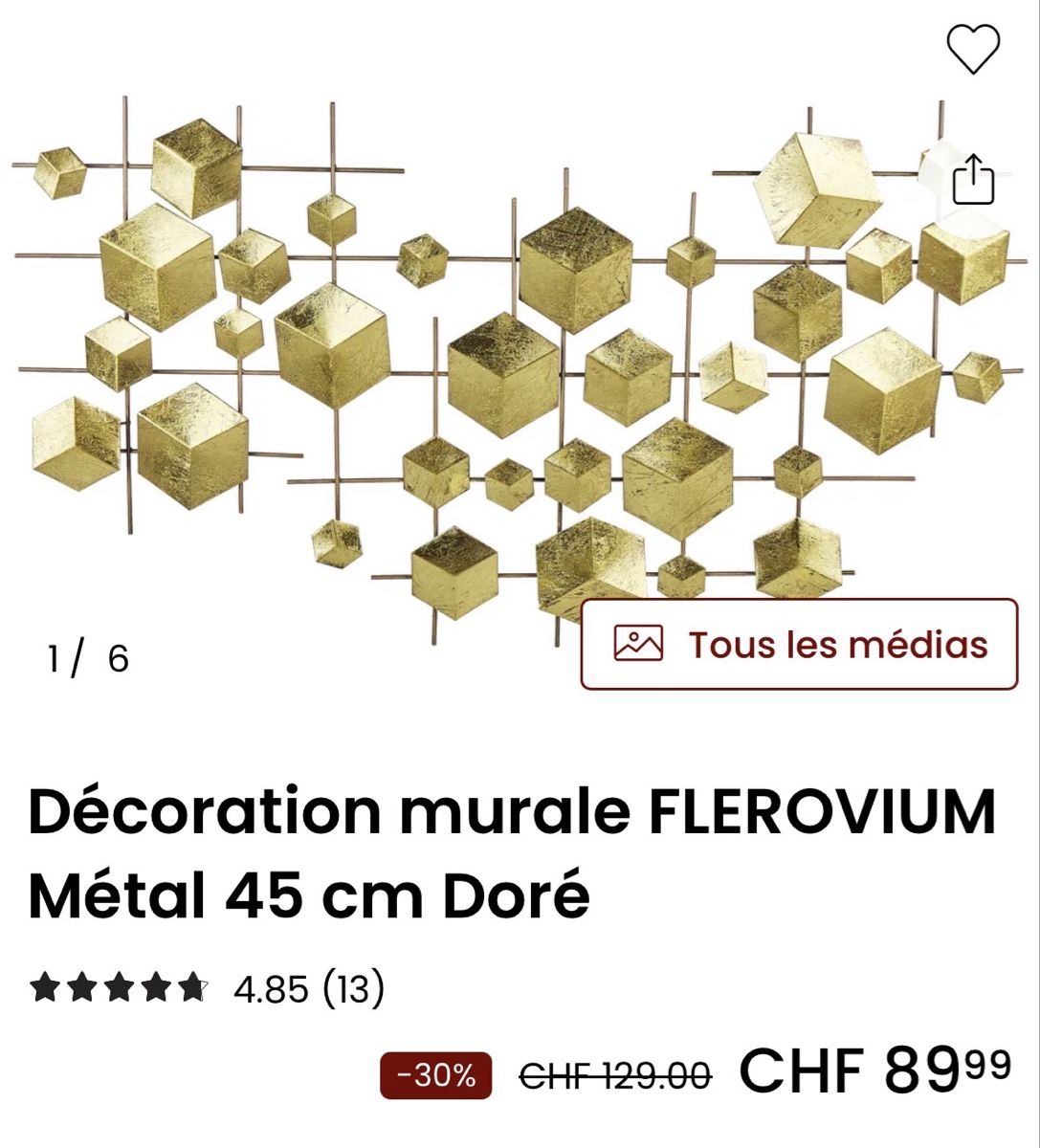 Tutte le decorazioni: Décoration murale dorée neuve – Nuovo e nell'imballaggio originale da Neuchâtel venduto da mar_6wvv 2