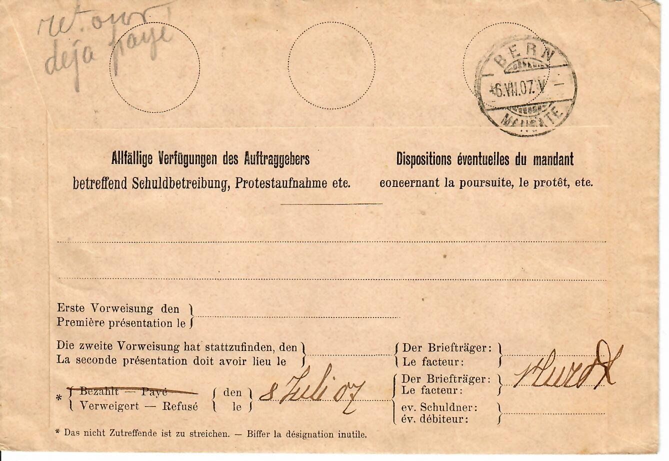 Tutti i francobolli: R - Huttwil Einzugsmandat  1907 mit 88A – Usato da Hochdorf venduto da Ziegel-16 1