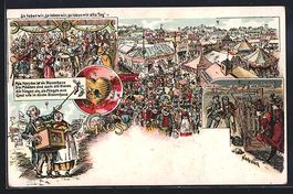 Litho Leierkastenmann auf einem Volksfes