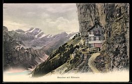 AK Aescher, Aescher mit Altmann, Haus zwischen Felsen
