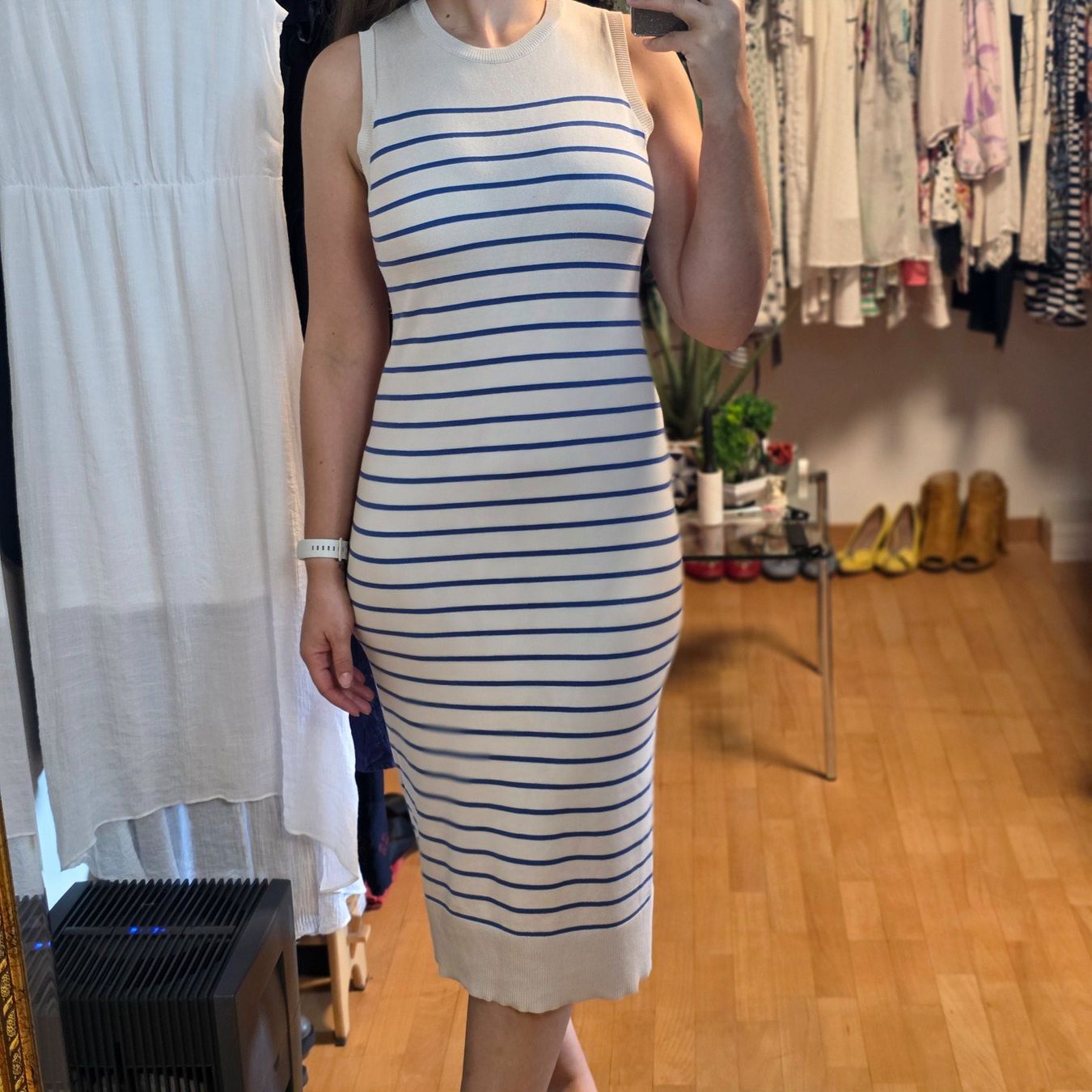 Vestiti: Creme Kleid mit blauen Streifen – Usato da Wald ZH venduto da CapLux