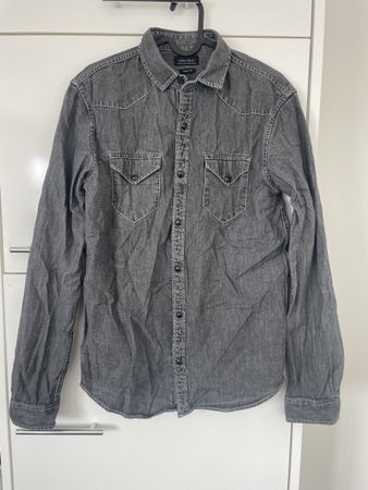 Zara Man Jeanshemd Grau Gr. S Slim Fit