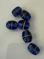 6 Glasperlen blau mit Muster handgefertigt, neu