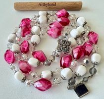 Vintage 2-Strang Murano Kette Zierverschluss rosé weiss