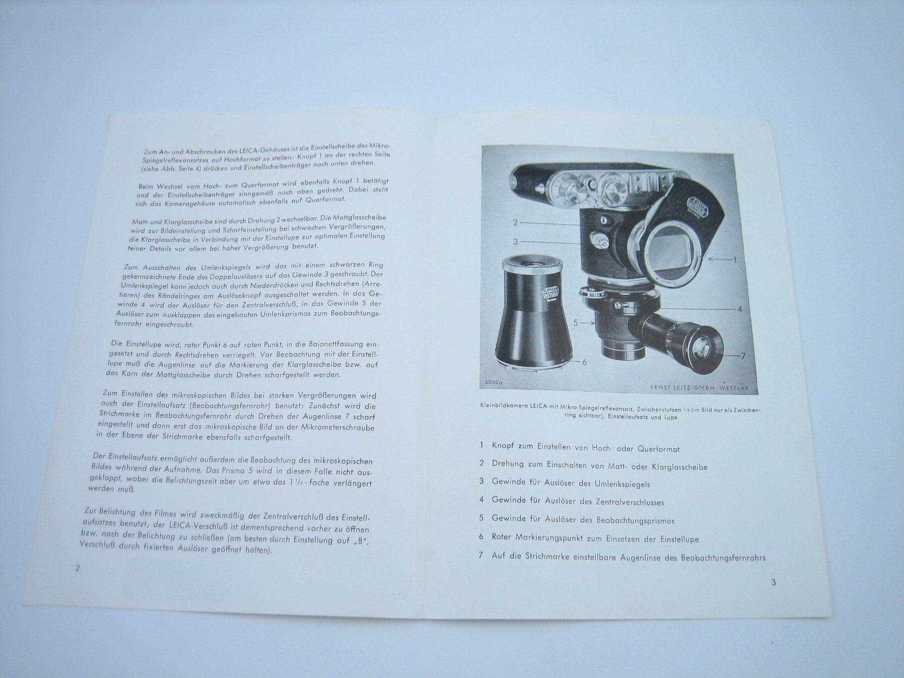 Leica Documenti: Leica Mikro-Spiegelreflexansatzes Anleitung – Usato da Zürich venduto da Tomi118 1